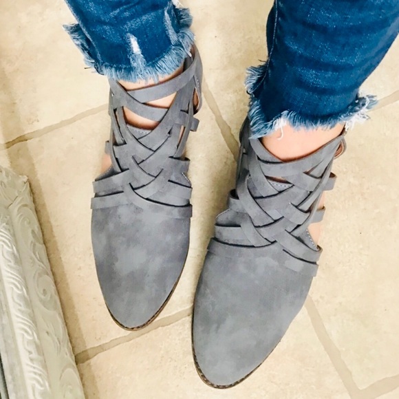 NEW! Aspen Smoke Blue Vegan Leather Strap Booties - Picture 2 of 8